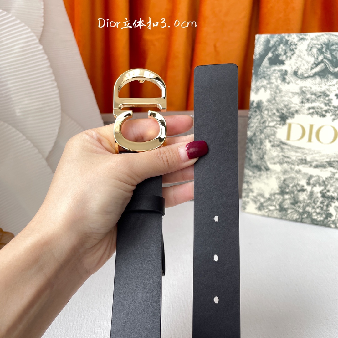 [TOP] Christian Dior Calfskin Belts 3CM - Black - GHW/SHW