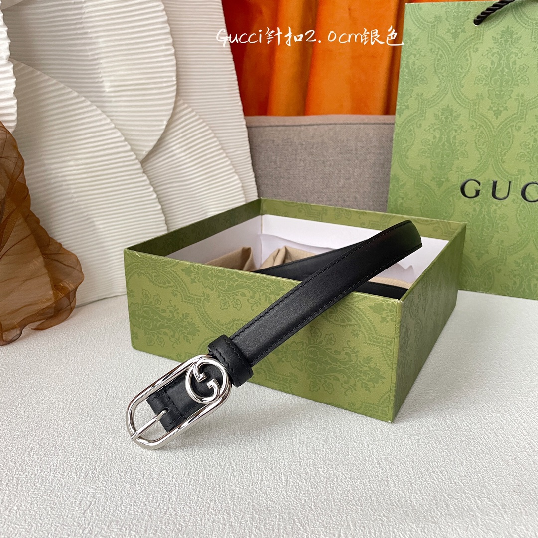 [TOP] GUCCI Calfskin Belts - 2cm - GHW/SHW