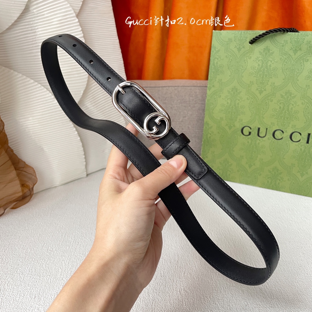 [TOP] GUCCI Calfskin Belts - 2cm - GHW/SHW