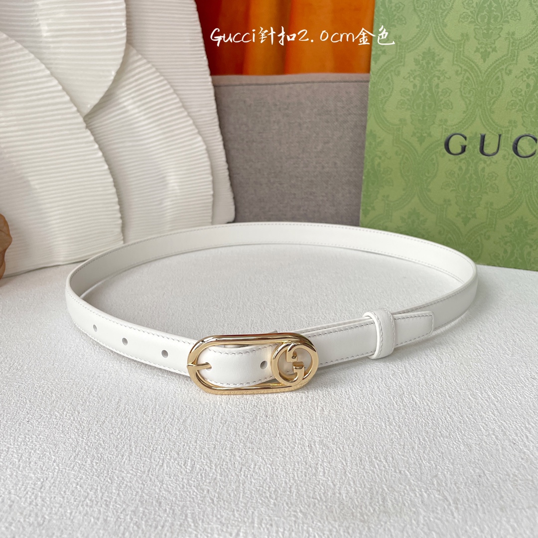 [TOP] GUCCI Calfskin Belts - 2cm - GHW/SHW