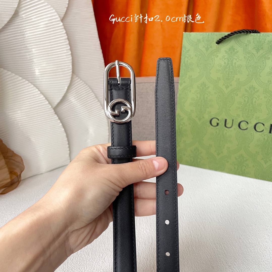[TOP] GUCCI Calfskin Belts - 2cm - GHW/SHW