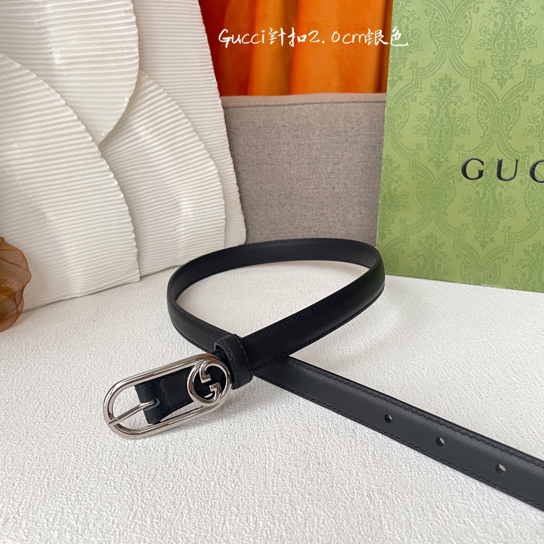 [TOP] GUCCI Calfskin Belts - 2cm - GHW/SHW