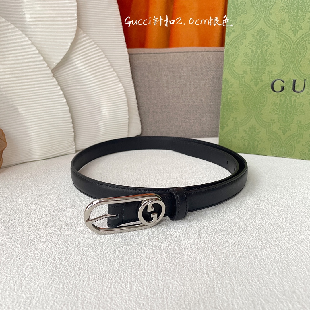 [TOP] GUCCI Calfskin Belts - 2cm - GHW/SHW