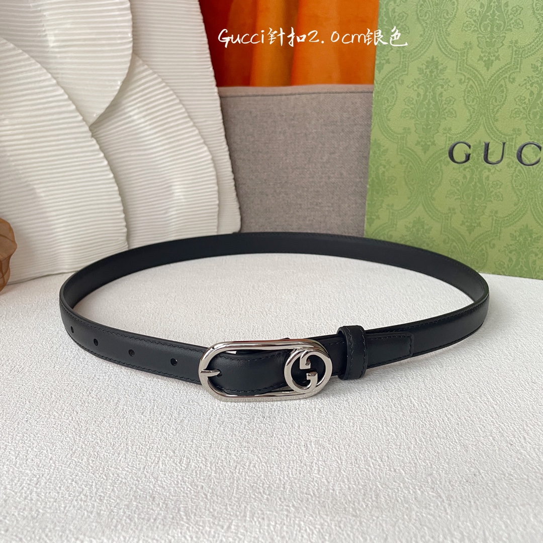 [TOP] GUCCI Calfskin Belts - 2cm - GHW/SHW