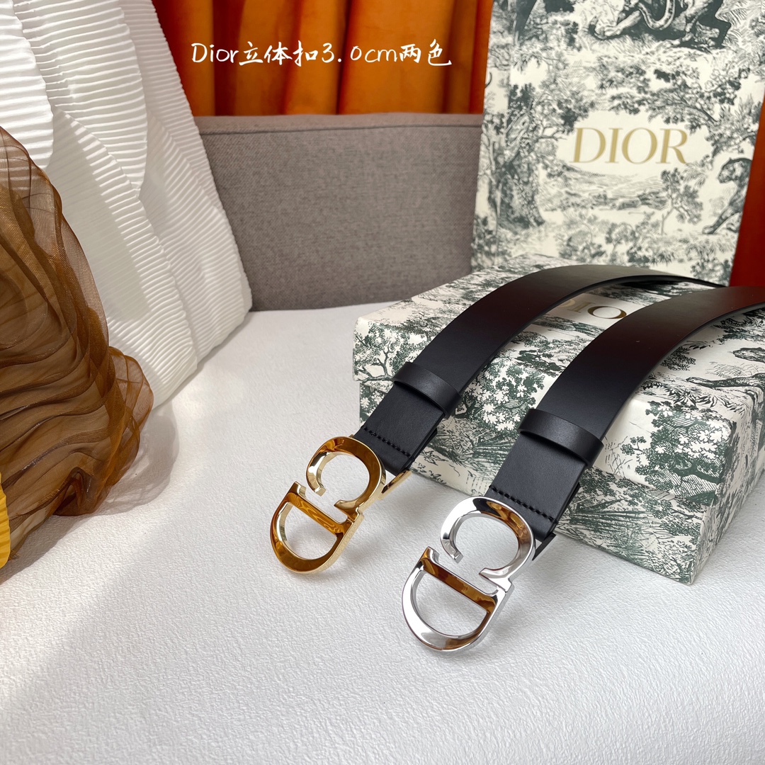 [TOP] Christian Dior Calfskin Belts 3CM - Black - GHW/SHW
