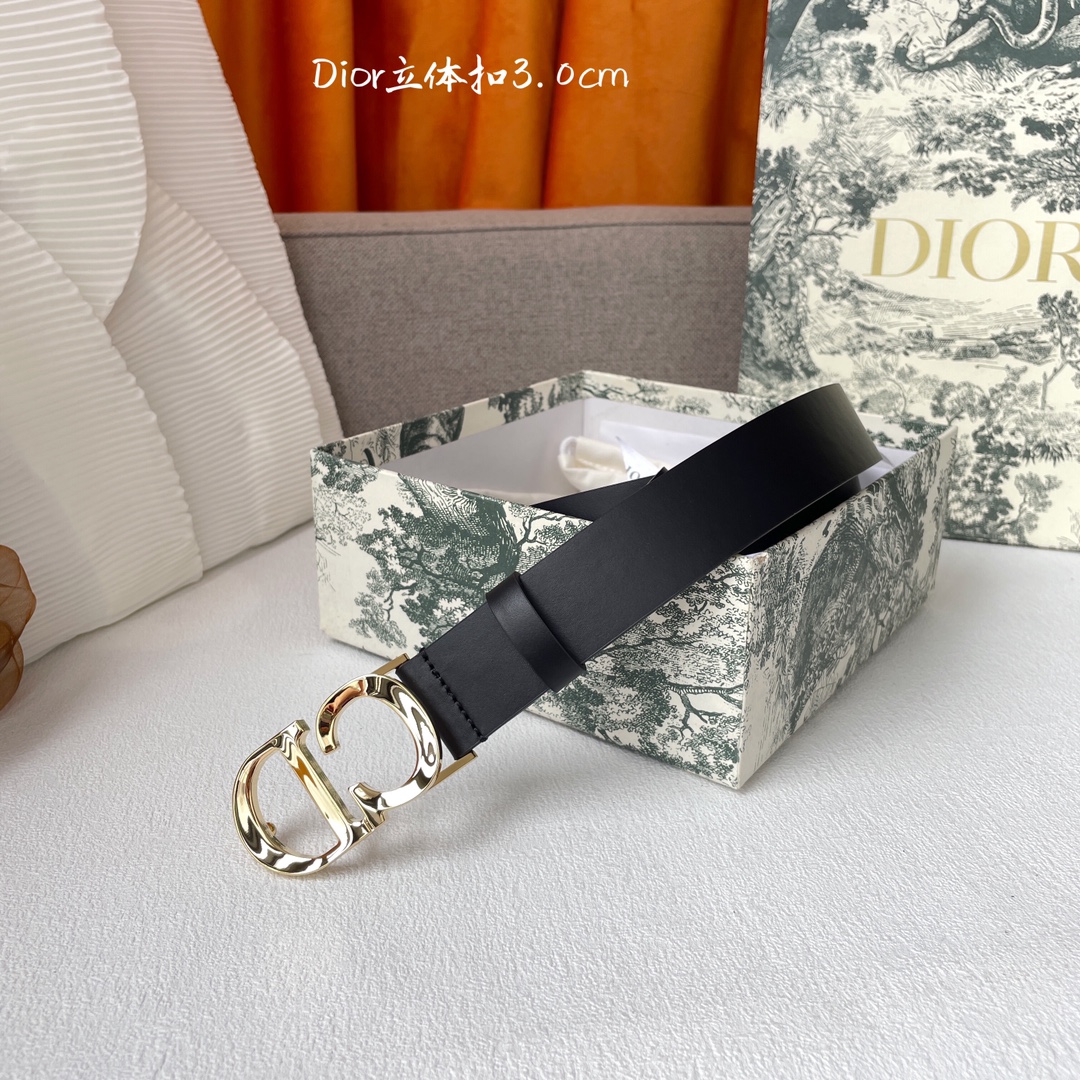 [TOP] Christian Dior Calfskin Belts 3CM - Black - GHW/SHW