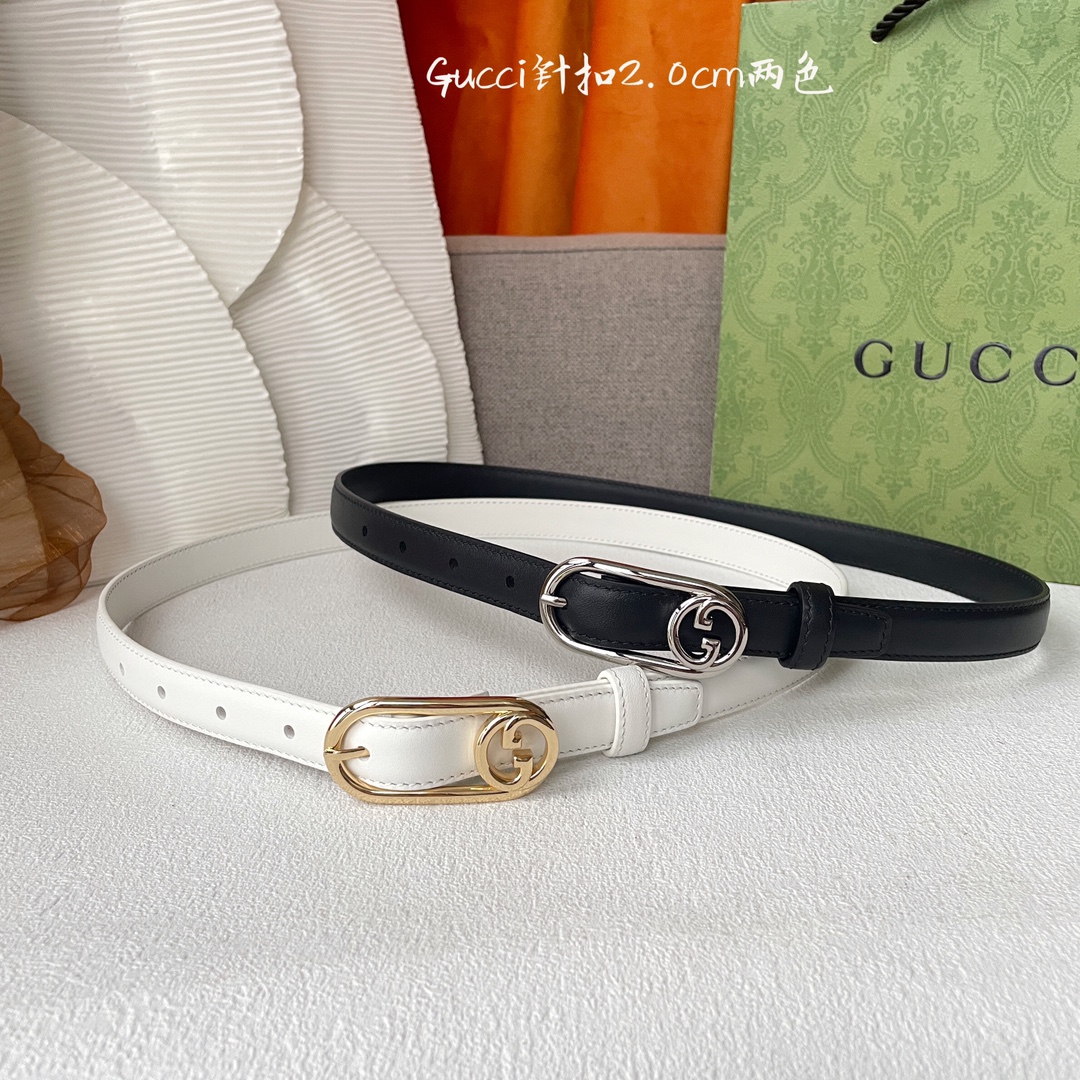 [TOP] GUCCI Calfskin Belts - 2cm - GHW/SHW