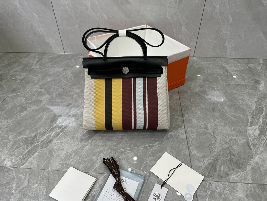 [TOP] HERMES Canvas And Cowhide Herbag Handbag 31cm - 3 Colors&SHW