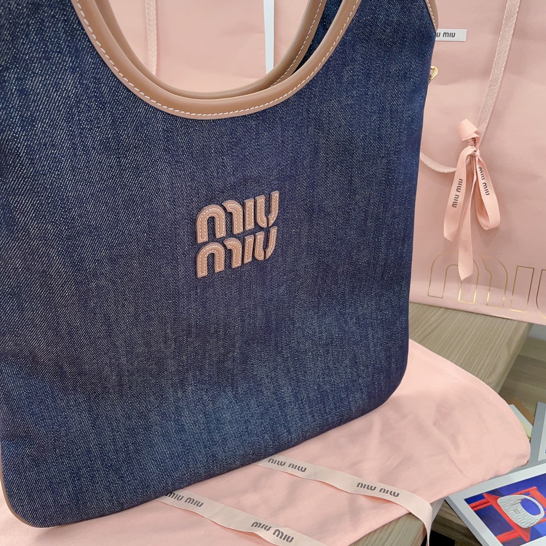 [TOP] Miu Miu Denim Tote Bags 35x40cm - Denim Blue