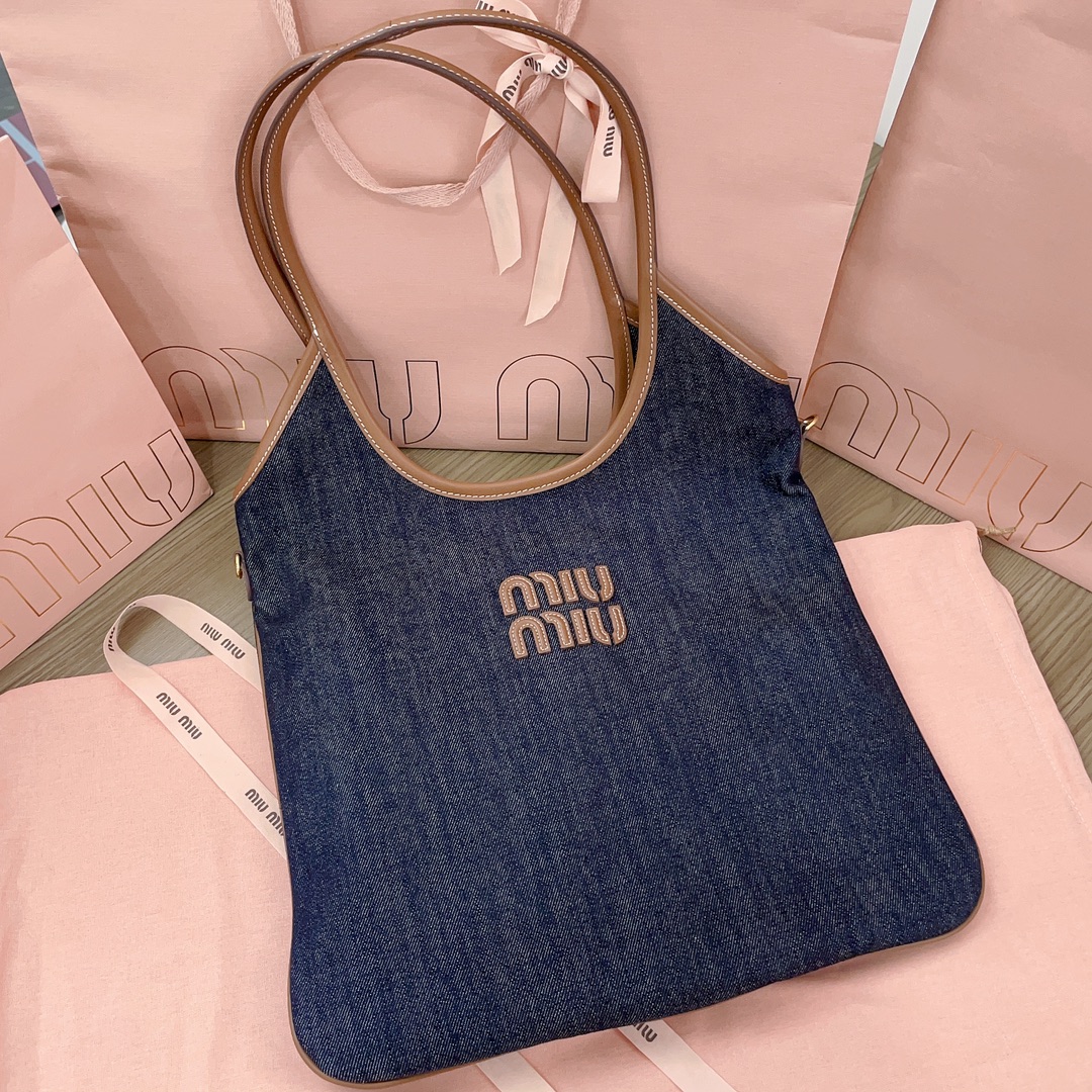 [TOP] Miu Miu Denim Tote Bags 35x40cm - Denim Blue