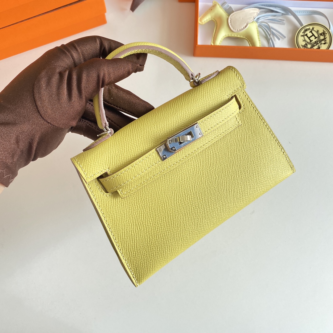 [TOP] HERMES Mini Kelly II Epsom Leather 19cm -  Jaune Poussin & GHW/SHW