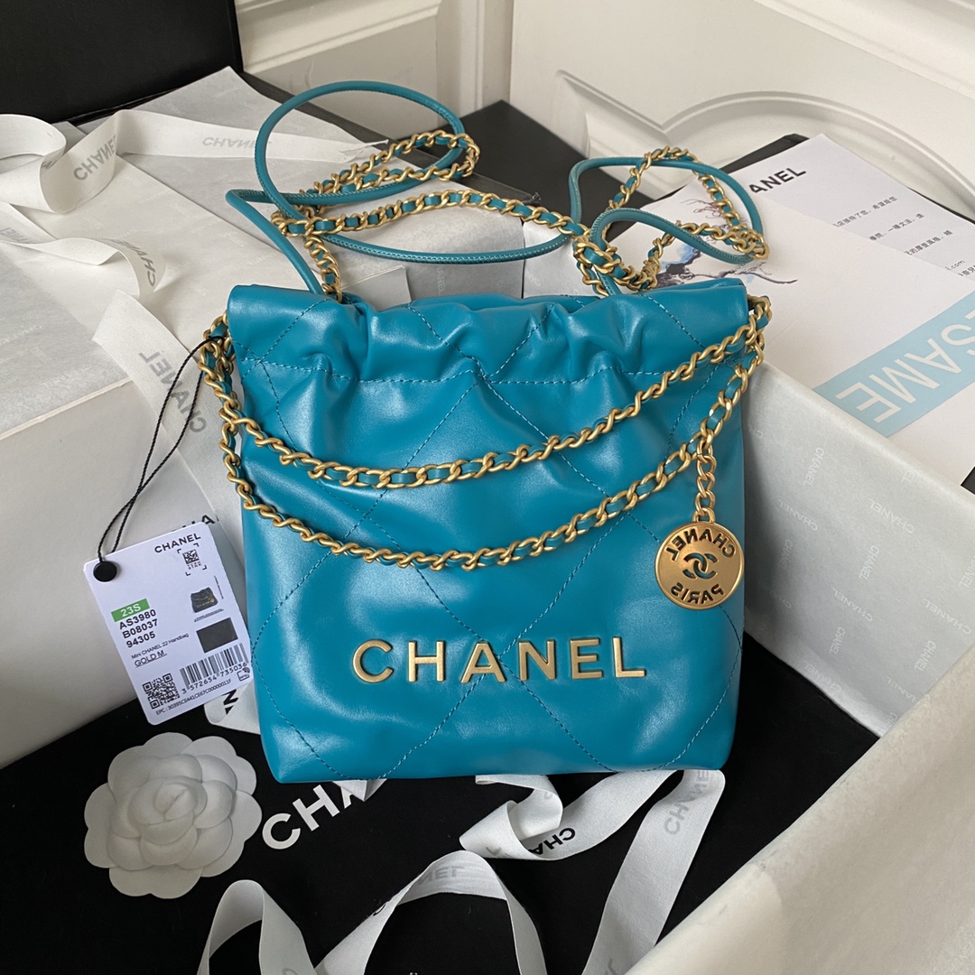 [TOP] CHANEL 22 Bag mini 19x20x6cm - Blue&GHW