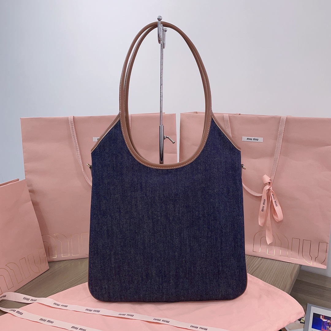 [TOP] Miu Miu Denim Tote Bags 35x40cm - Denim Blue