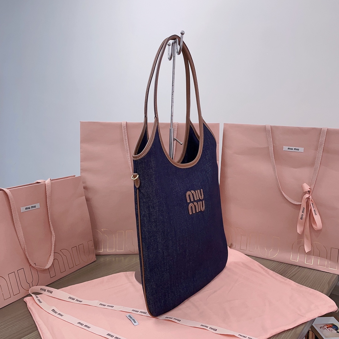 [TOP] Miu Miu Denim Tote Bags 35x40cm - Denim Blue