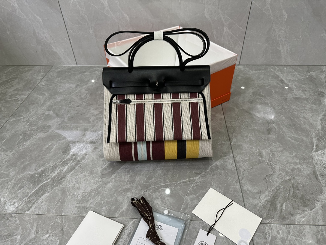 [TOP] HERMES Canvas And Cowhide Herbag Handbag 31cm - 3 Colors&SHW