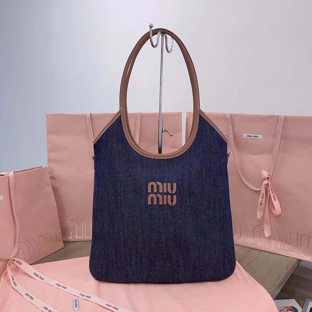 [TOP] Miu Miu Denim Tote Bags 35x40cm - Denim Blue