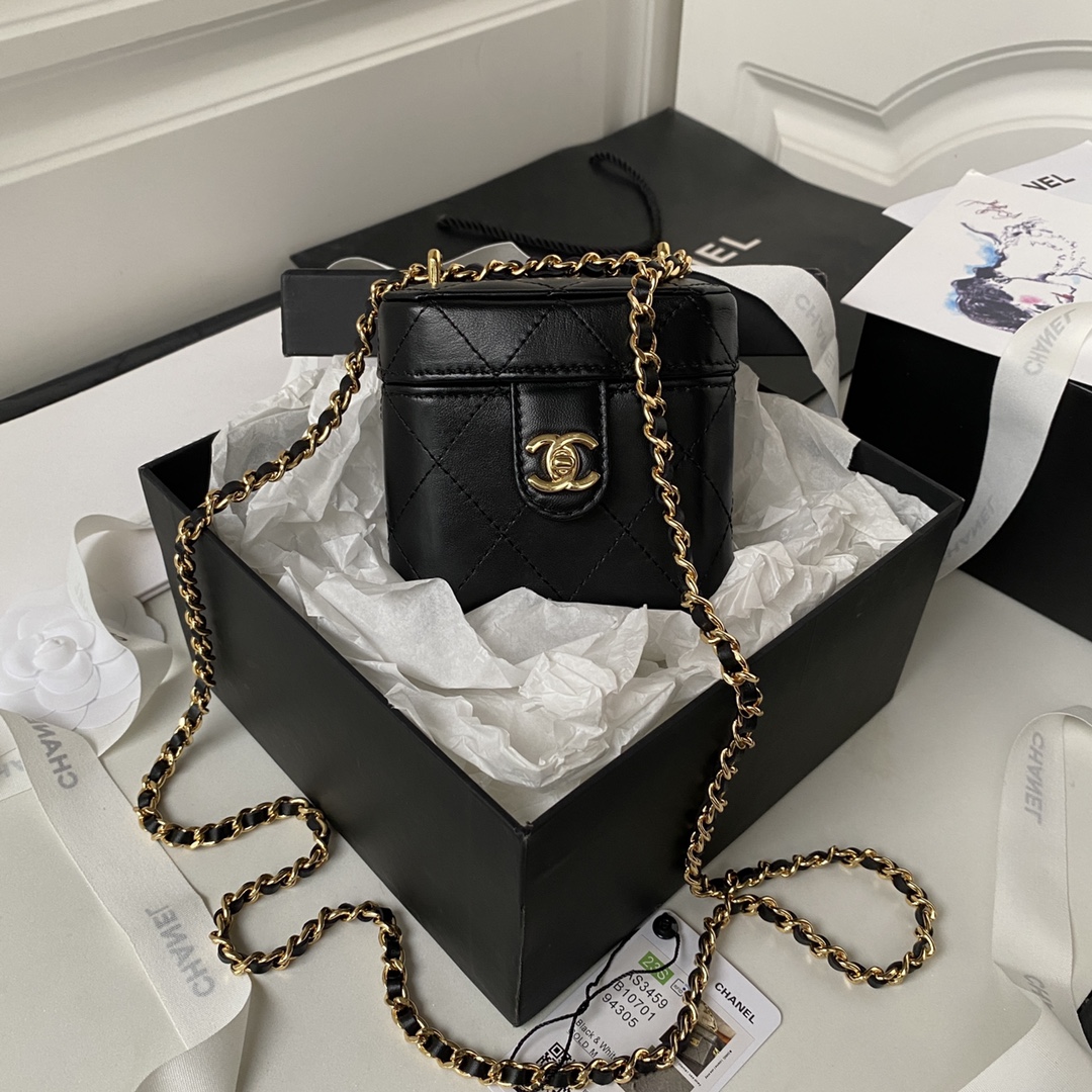 [TOP] CHANEL Vanity Case Bag 9.5x10.5x7cm - Black