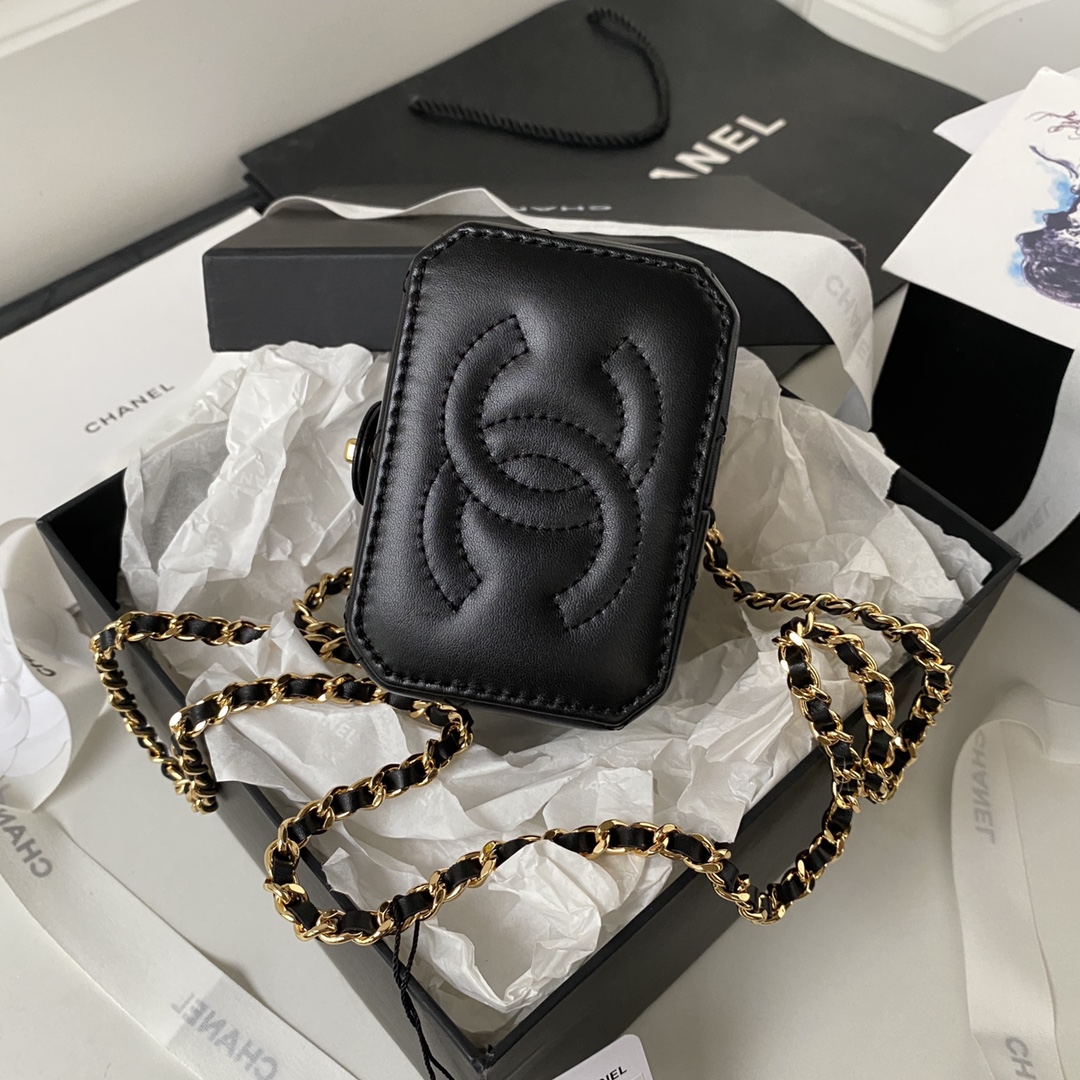 [TOP] CHANEL Vanity Case Bag 9.5x10.5x7cm - Black