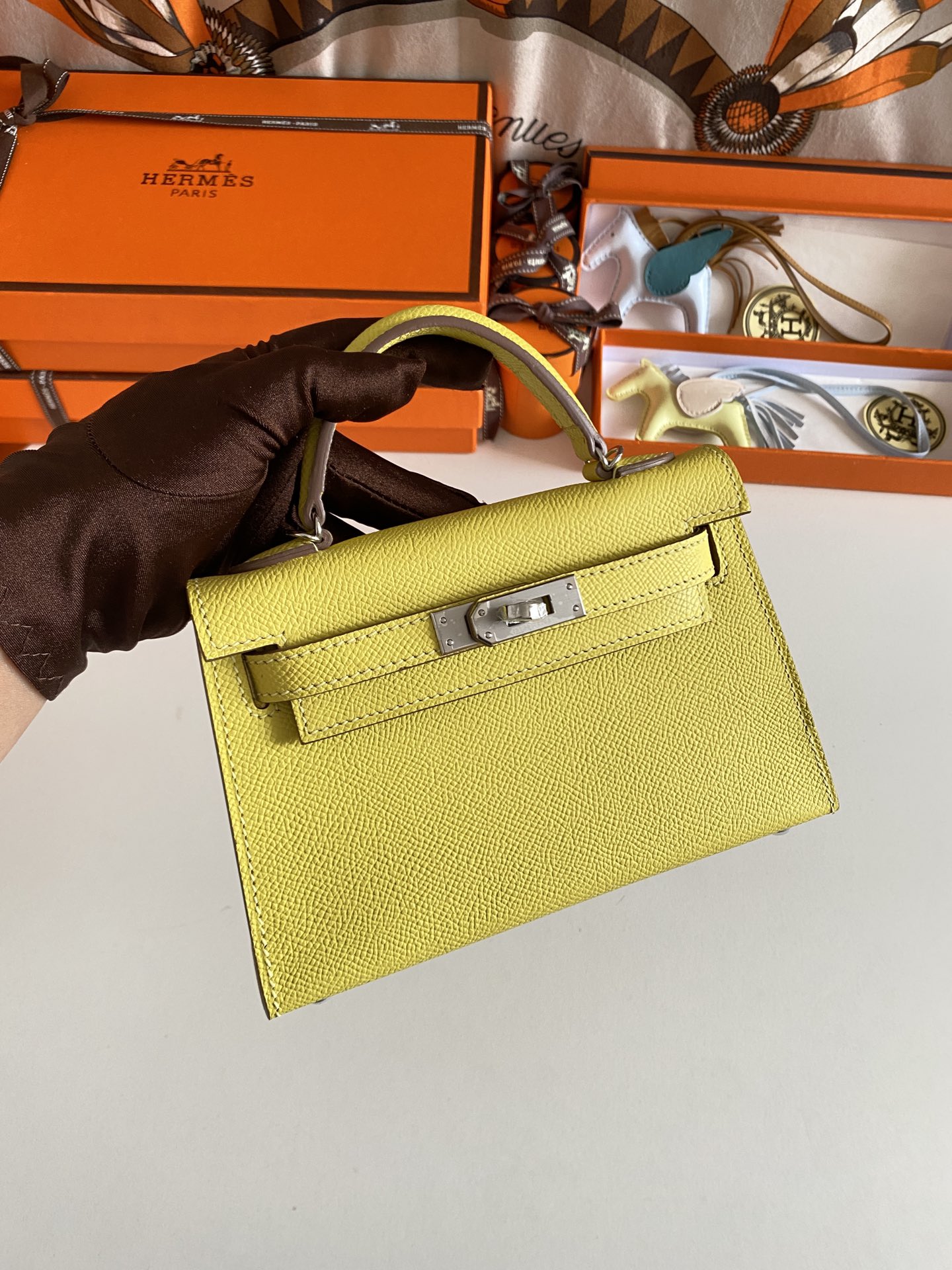 [TOP] HERMES Mini Kelly II Epsom Leather 19cm - Lime & GHW/SHW