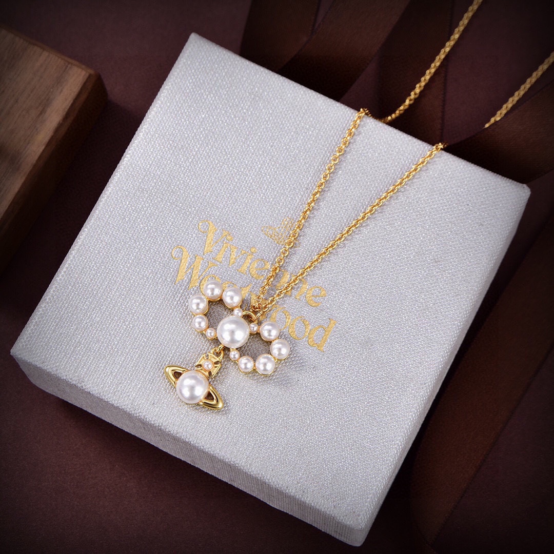 [TOP] Vivienne Westwood  Pearl Saturn Necklace-2 Colors