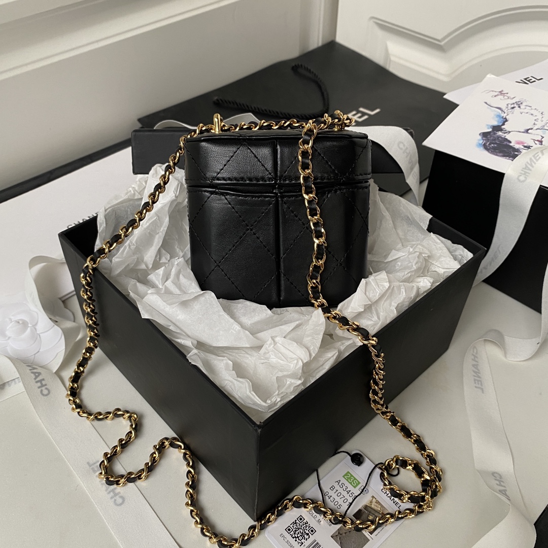[TOP] CHANEL Vanity Case Bag 9.5x10.5x7cm - Black