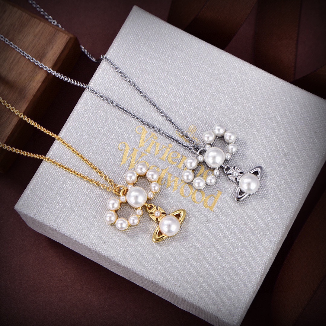 [TOP] Vivienne Westwood  Pearl Saturn Necklace-2 Colors