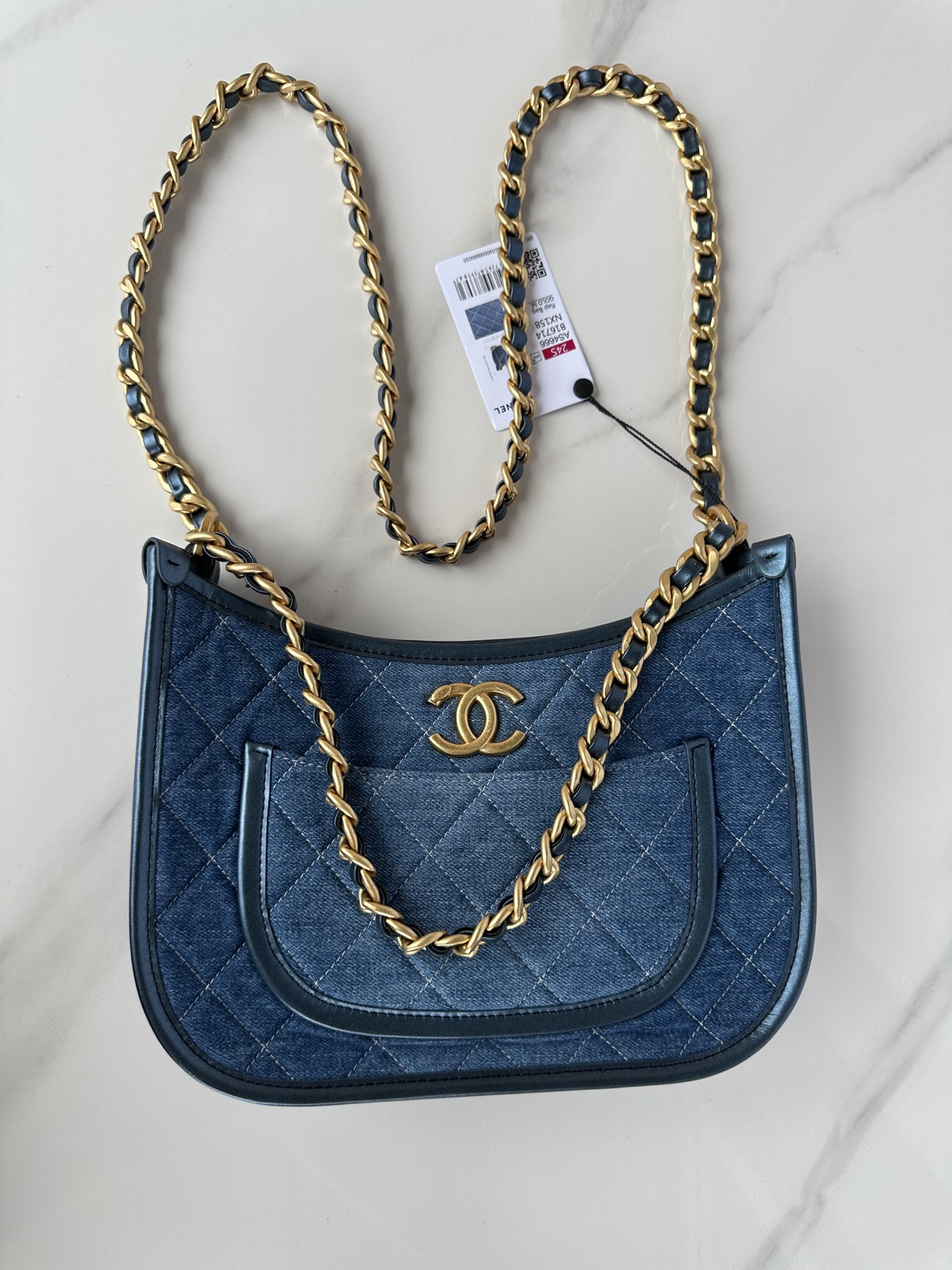 [TOP] CHANEL Hobo Bag 25x20x7.5cm - Denim