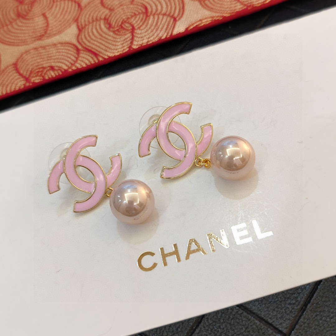 [TOP] CHANEL Pink Pearl CC  Earrings