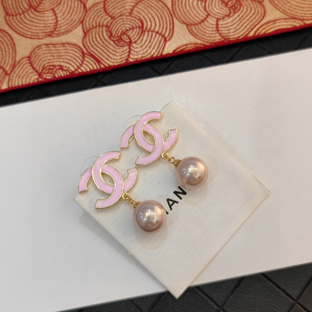[TOP] CHANEL Pink Pearl CC  Earrings