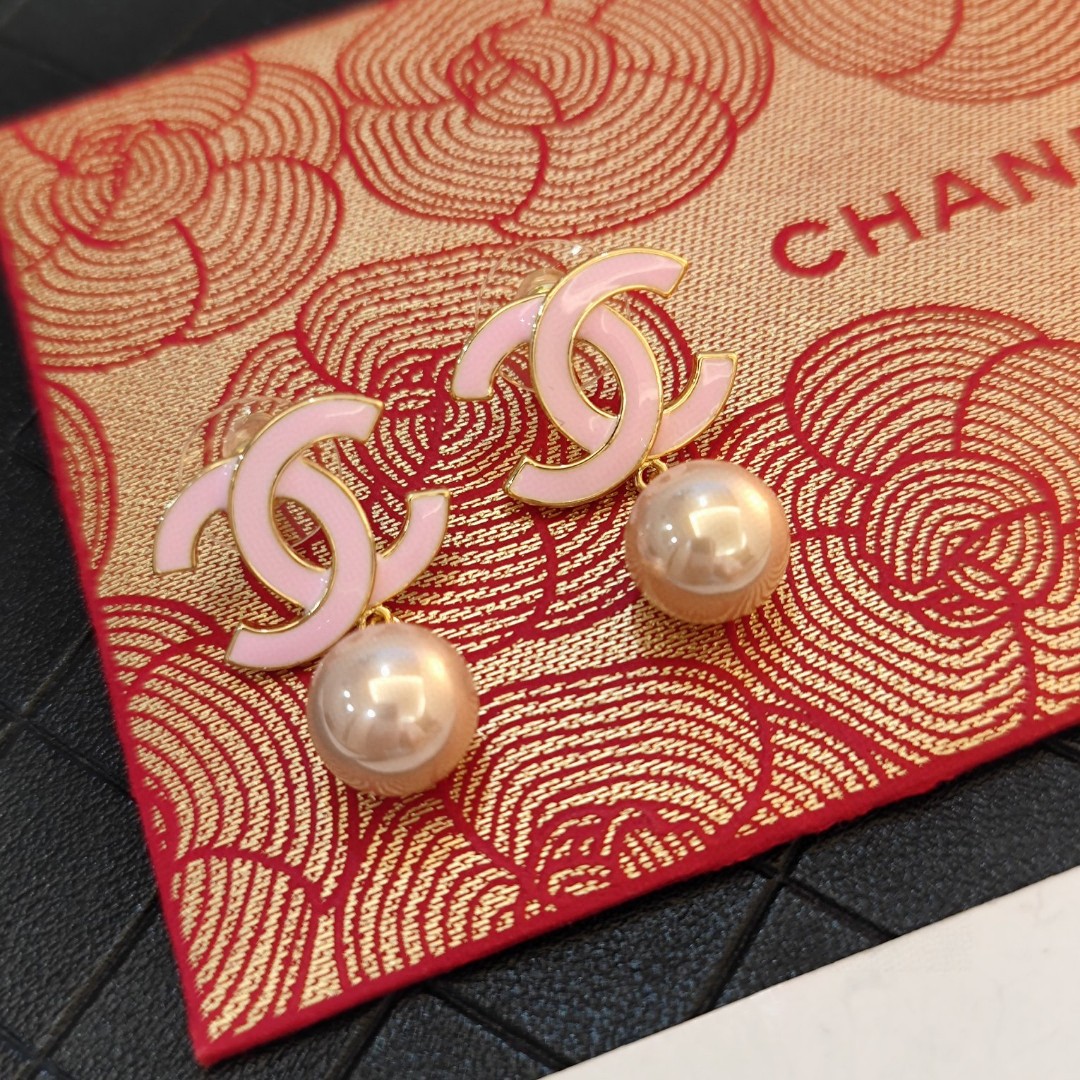 [TOP] CHANEL Pink Pearl CC  Earrings