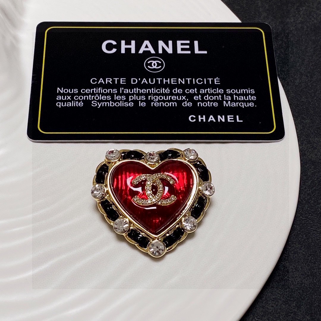 [TOP] CHANEL Heart Brooch-Red