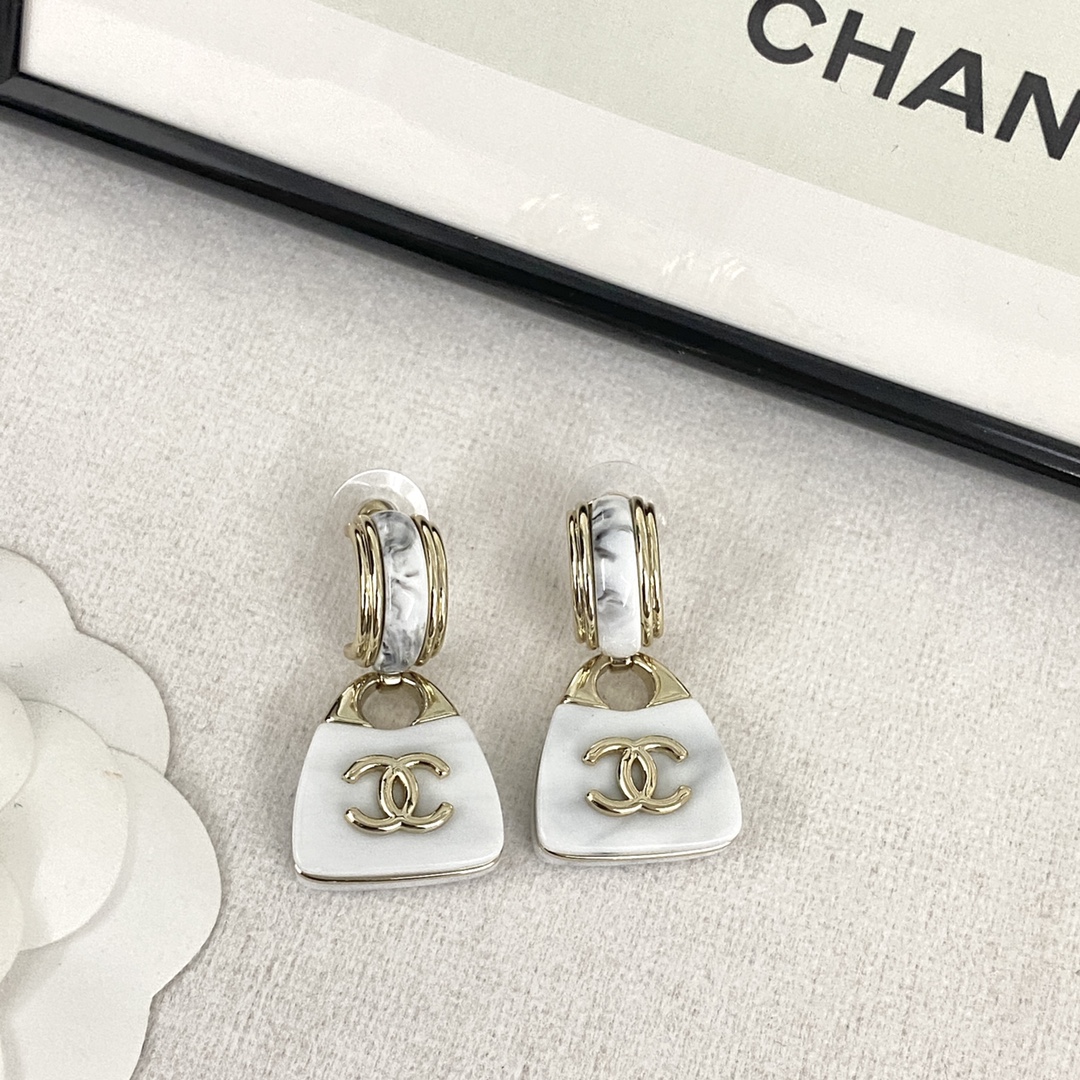 [TOP] CHANEL Marble Acrylic Bag Earrings-2 Colors