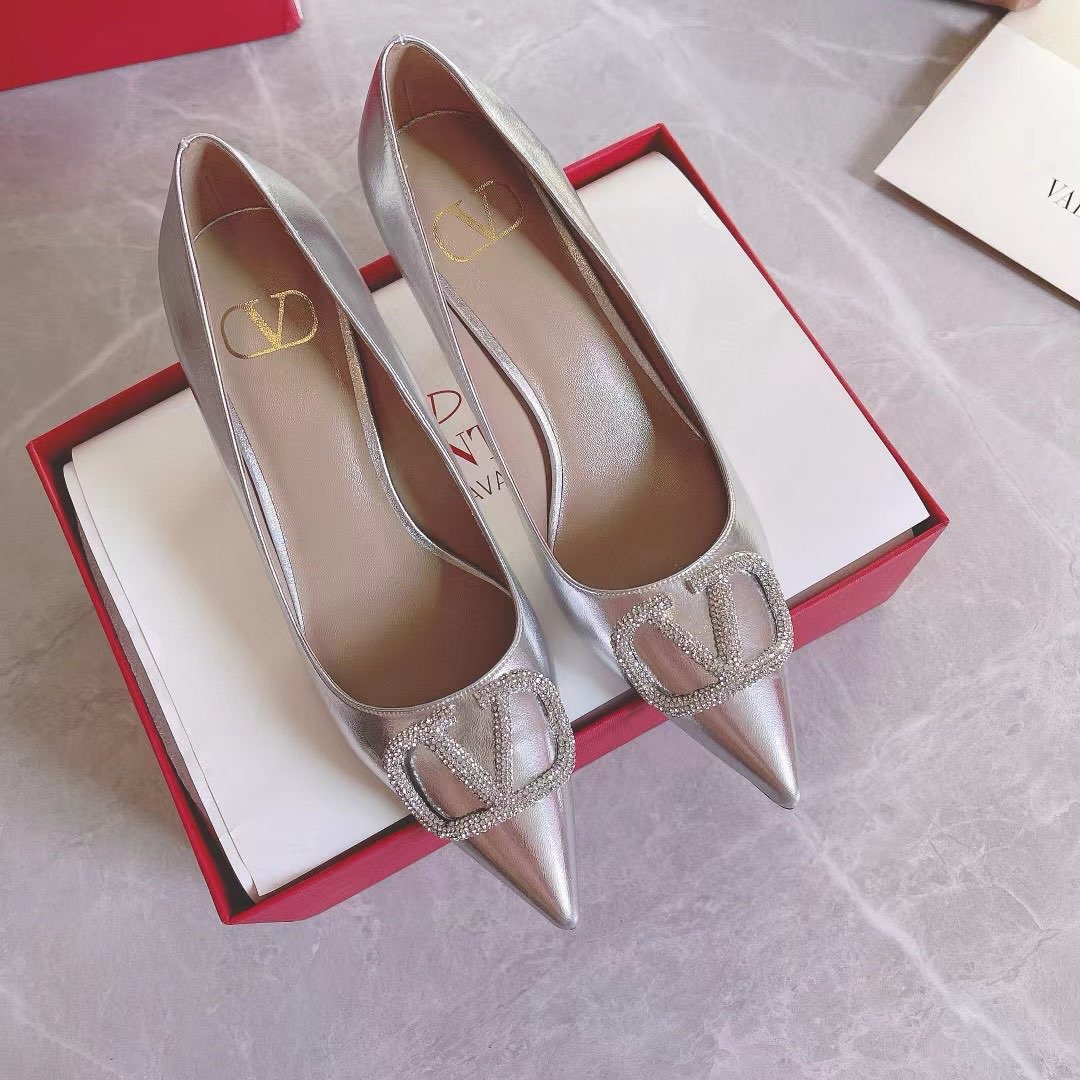 [TOP] VALENTINO Crystal Diamond Buckle High Heels