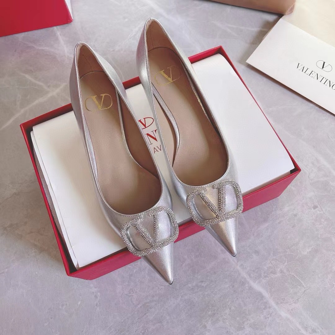 [TOP] VALENTINO Crystal Diamond Buckle High Heels