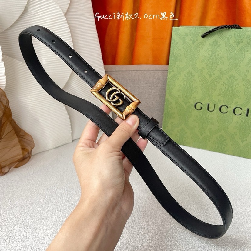 [TOP] GUCCI Calf Leather Belt Black - 2.0cm