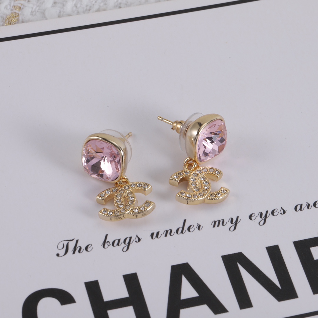 [TOP] CHANEL Pink CC Earrings