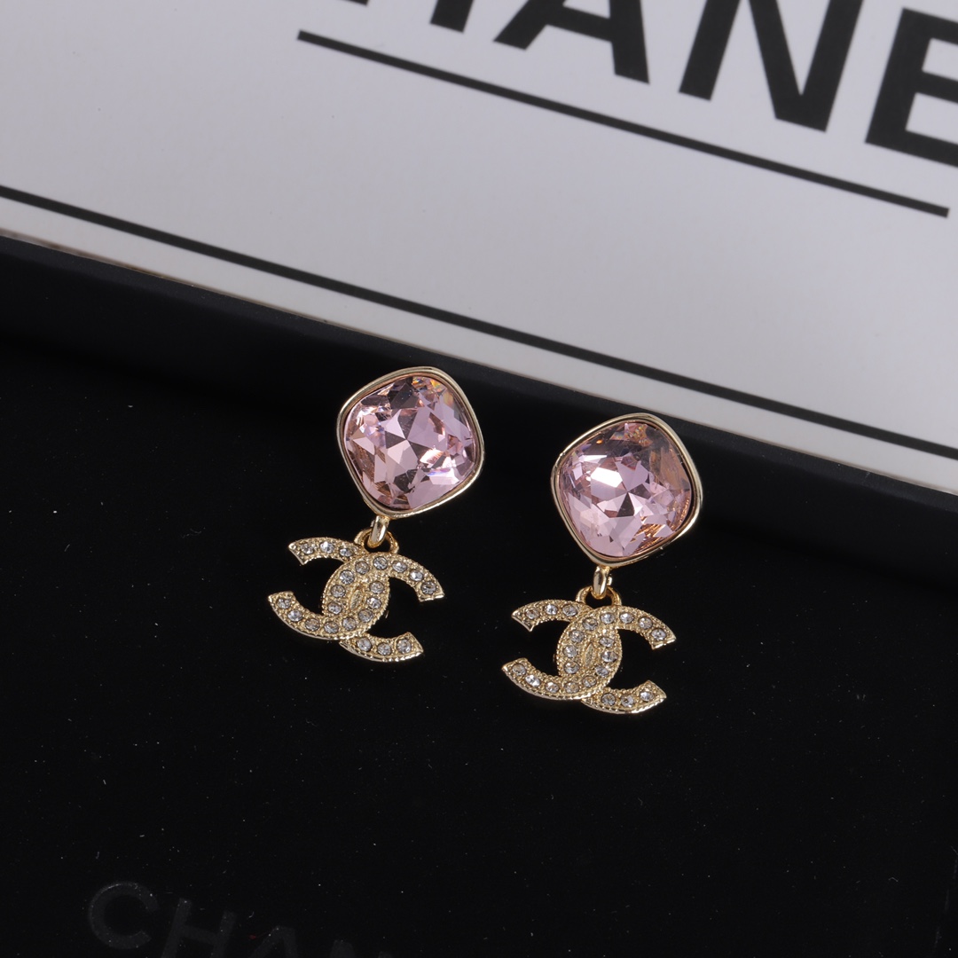 [TOP] CHANEL Pink CC Earrings
