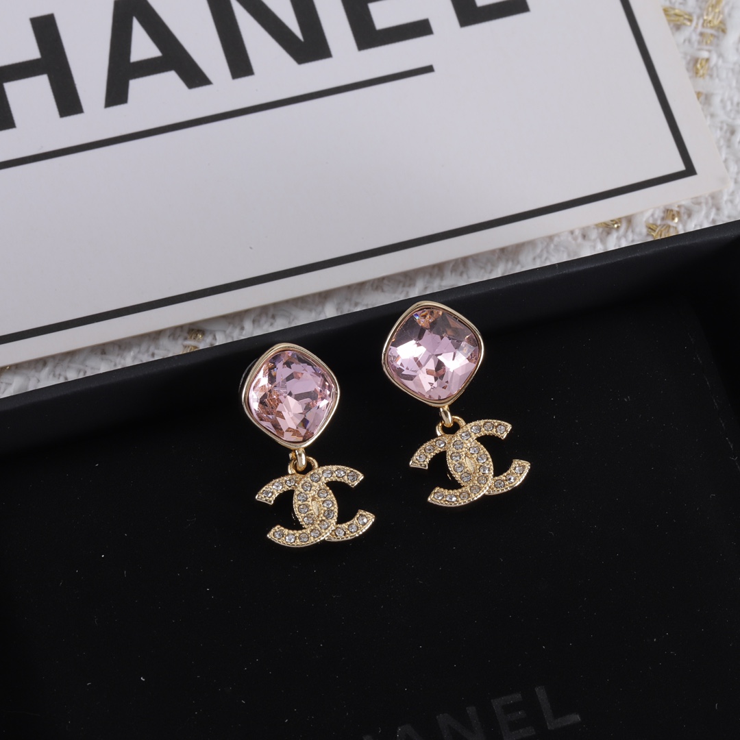 [TOP] CHANEL Pink CC Earrings
