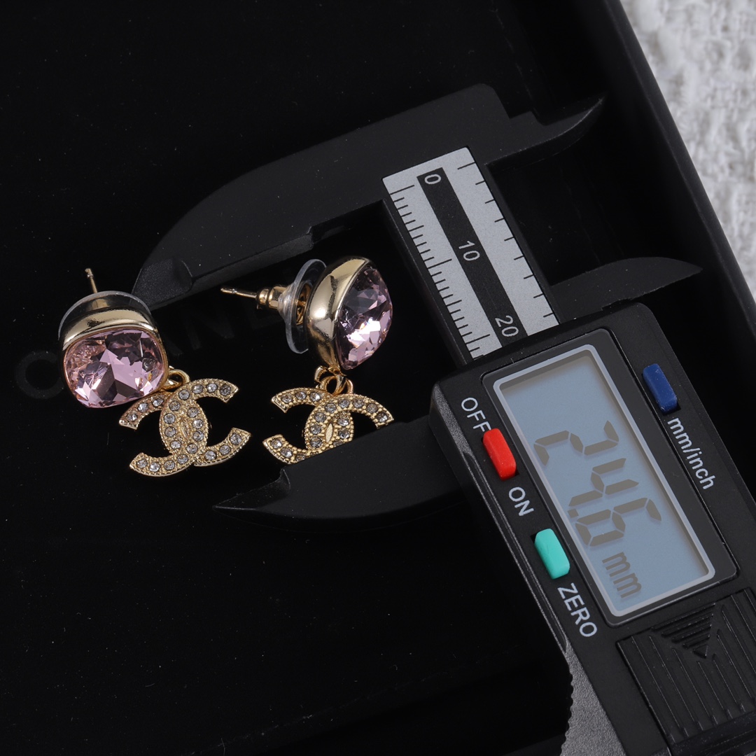[TOP] CHANEL Pink CC Earrings