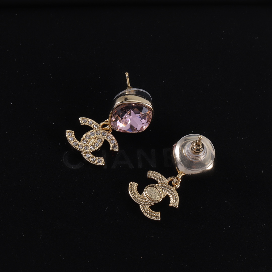 [TOP] CHANEL Pink CC Earrings
