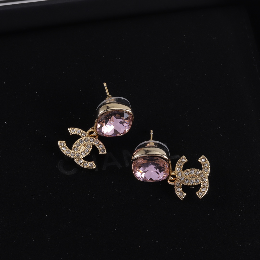 [TOP] CHANEL Pink CC Earrings