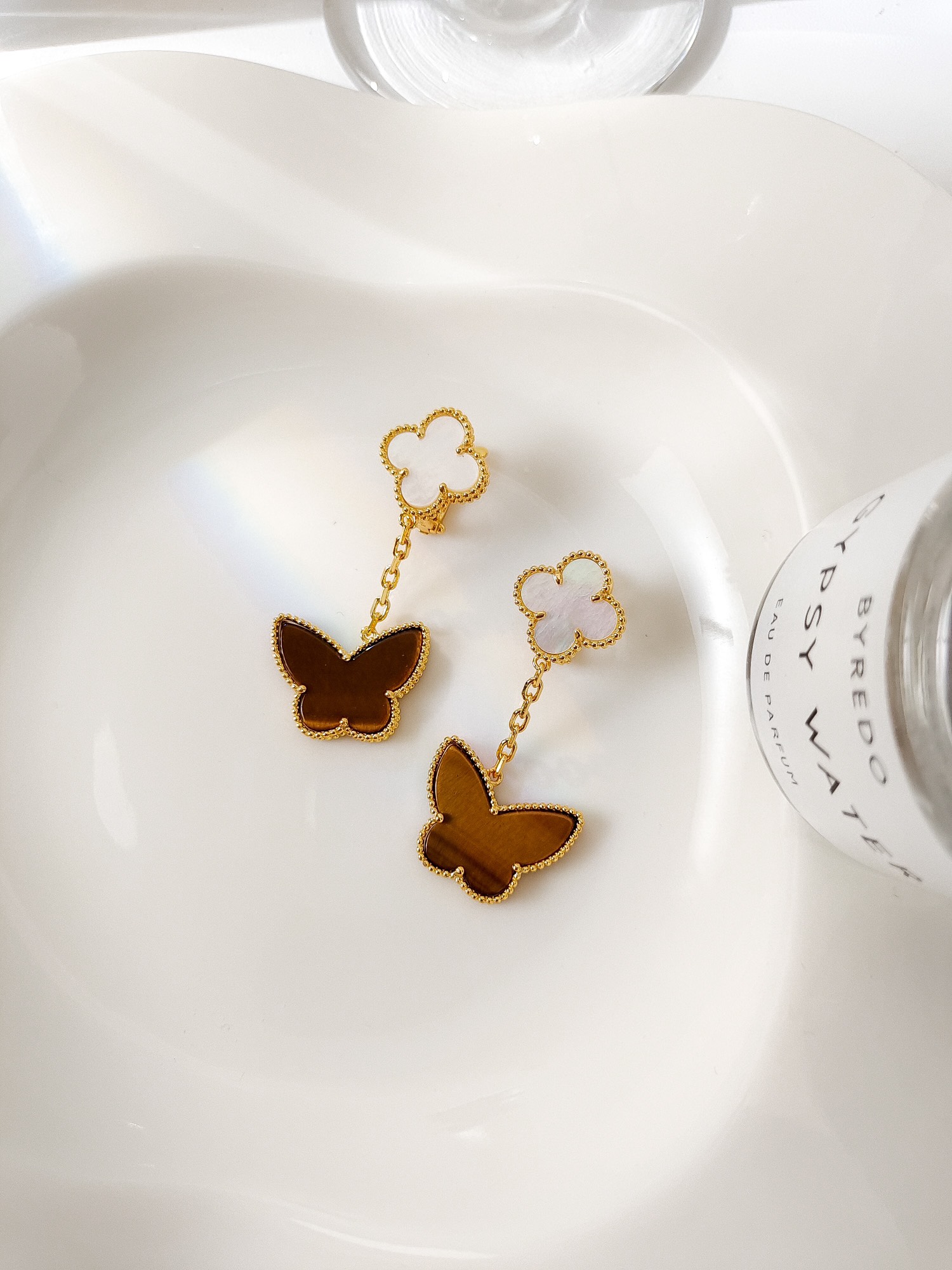 [TOP] Van Cleef & Arpels Tiger Eye Stone Double Flower Earrings