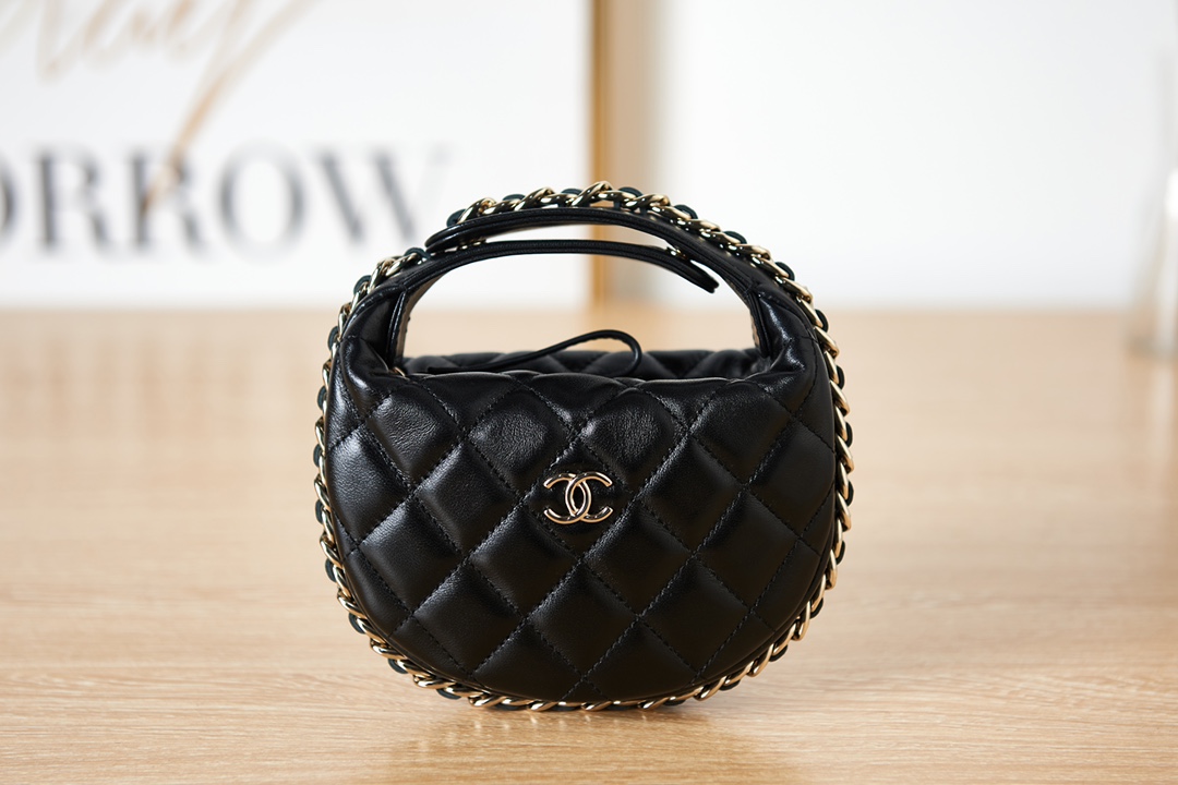 [TOP] CHANEL Mini Chain Round Hobo Pouch Bag 16x16x5.5cm - 2 Color