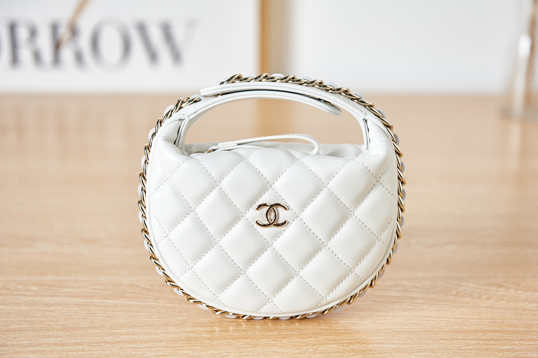 [TOP] CHANEL Mini Chain Round Hobo Pouch Bag 16x16x5.5cm - 2 Color