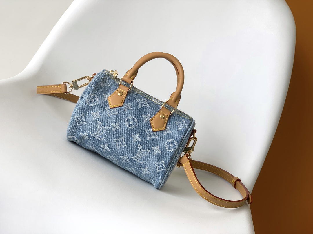 [TOP] Louis Vuitton LV Monogram Speedy Bag 16x10x7.5cm - Denim