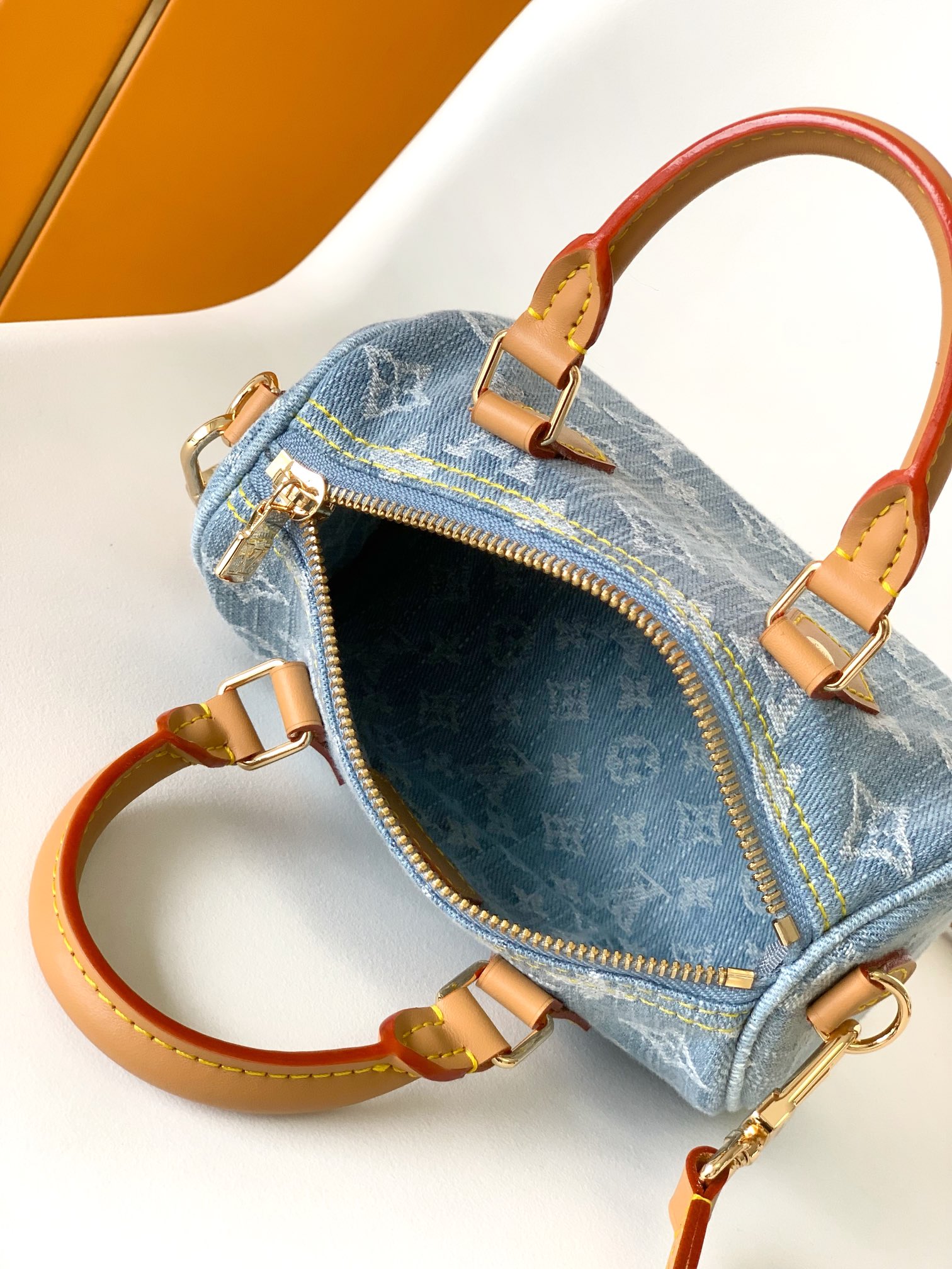 [TOP] Louis Vuitton LV Monogram Speedy Bag 16x10x7.5cm - Denim