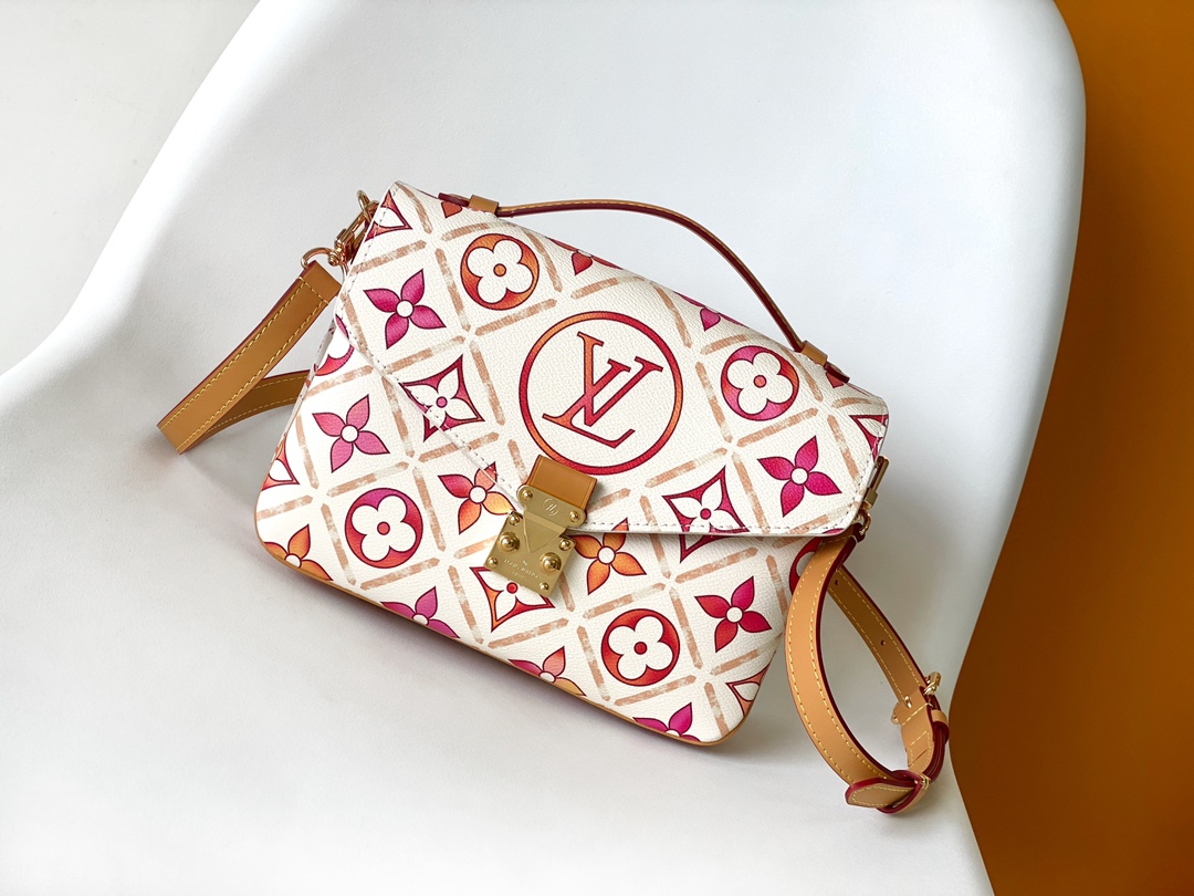 [TOP] Louis Vuitton LV Monogram Leather Pochette Metis Bag 25x19x7cm - Beige & Pink