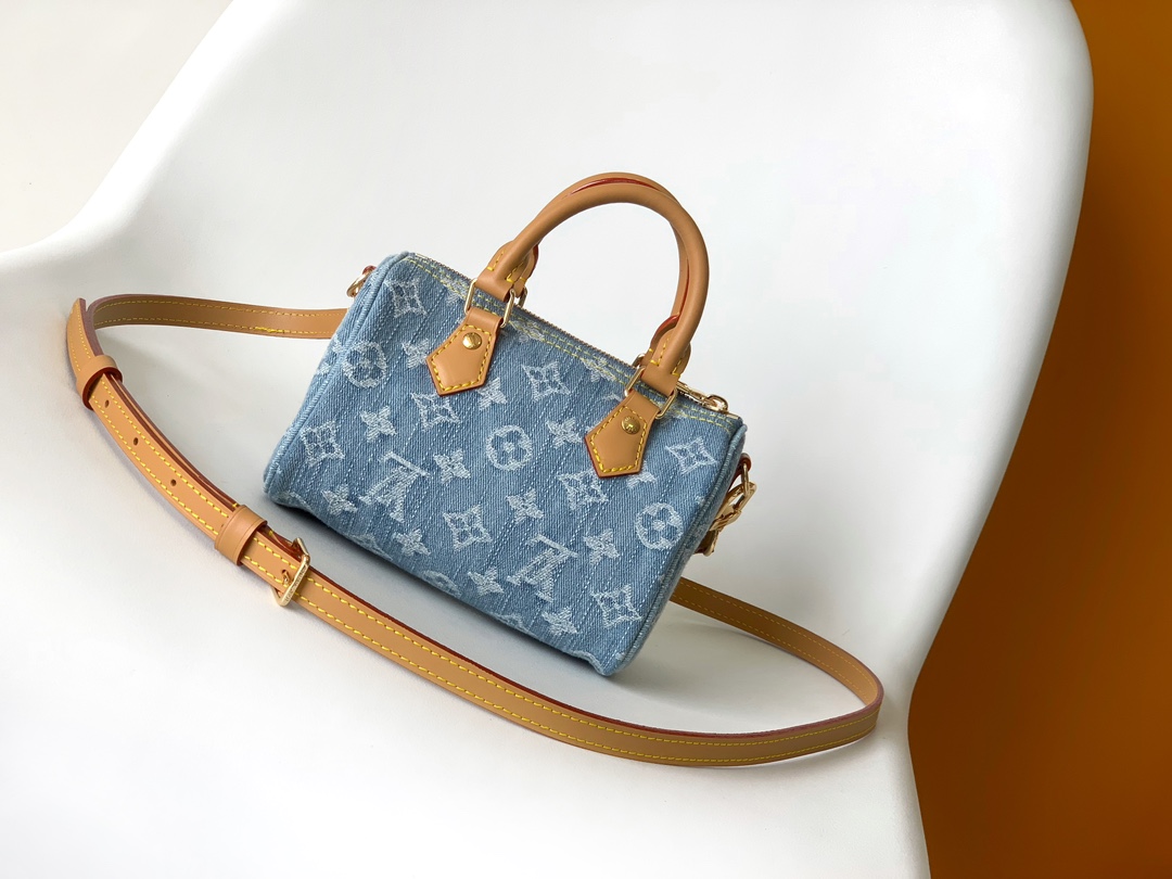[TOP] Louis Vuitton LV Monogram Speedy Bag 16x10x7.5cm - Denim
