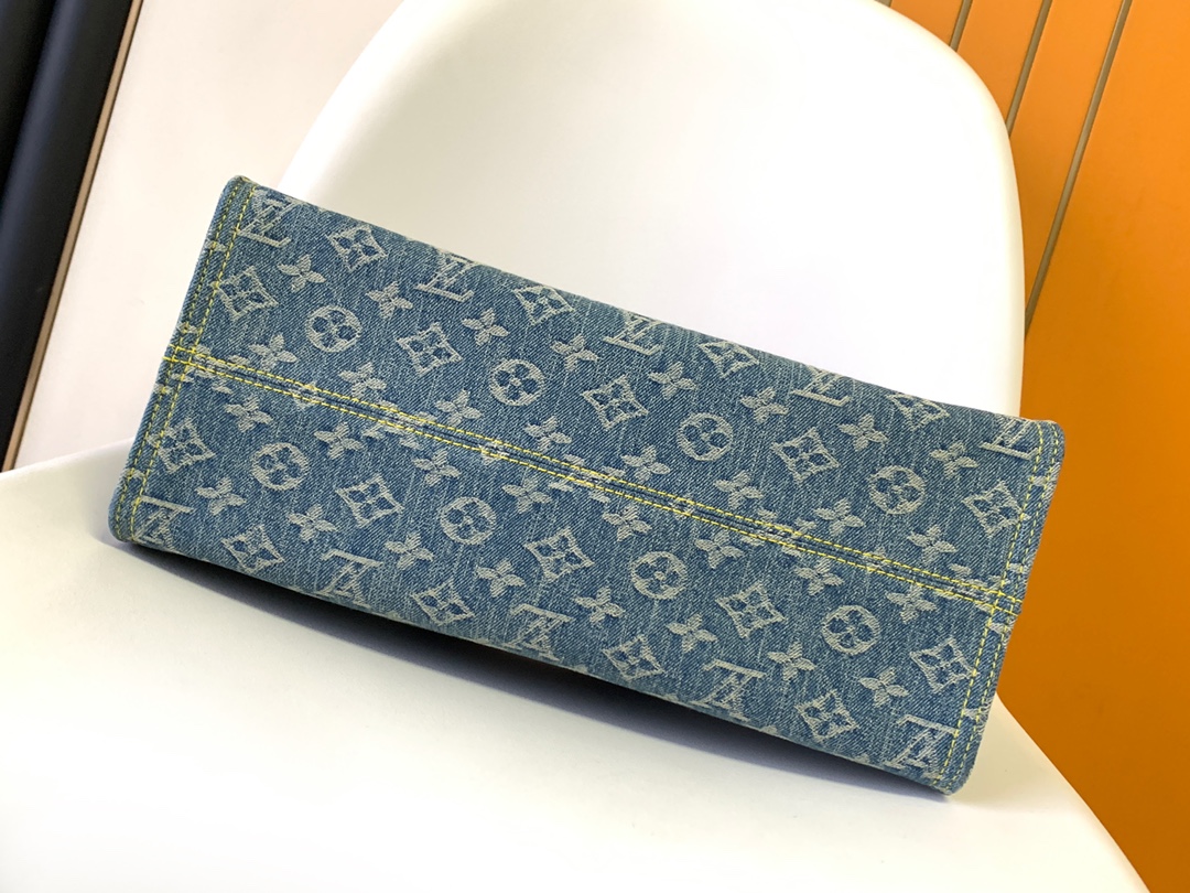 [TOP] Louis Vuitton LV Monogram Leather On The Go Bag MM 35x27x14cm - Denim