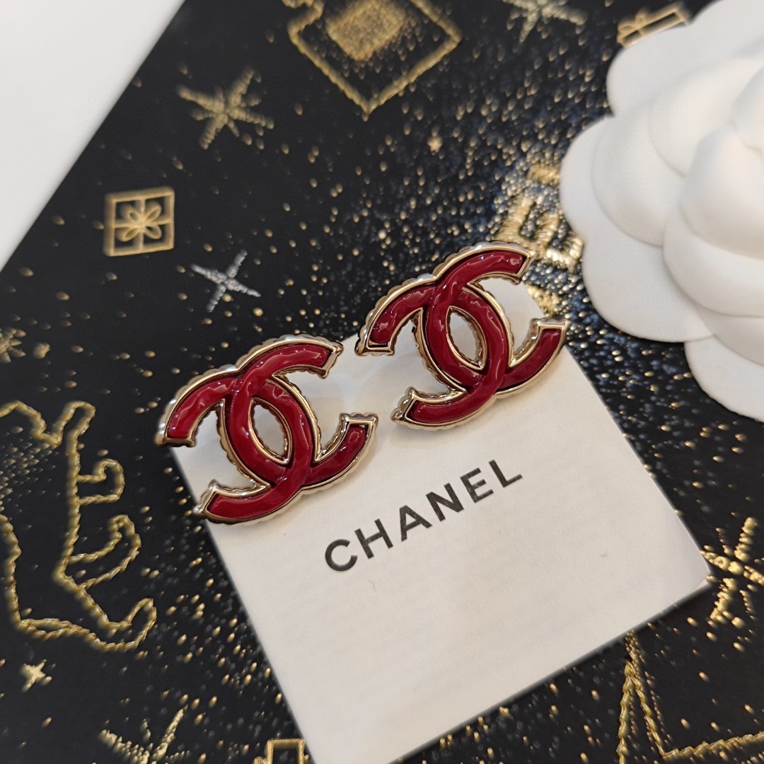 [TOP] CHANEL CC Earrings-Red